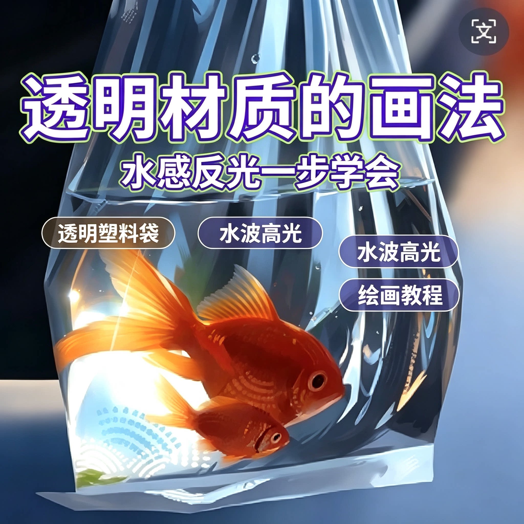 绘画透明材质水感反光画法教程塑料袋水体高光绘制素材