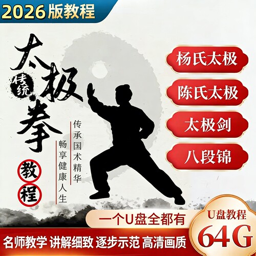 太极拳教程视频U盘陈式杨氏24式刀剑健身高清全套分解教学八段锦