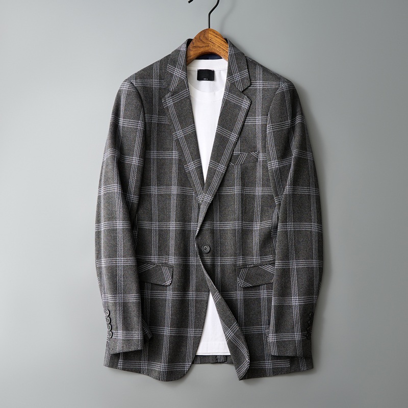 男士2025新款四季款格子休闲西服单西韩版修身上衣商务外套青年潮
