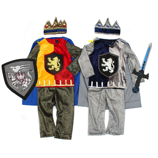 万圣节cosplay男孩儿童金银中古王子圆桌骑士剑盾扮演服派对 包邮