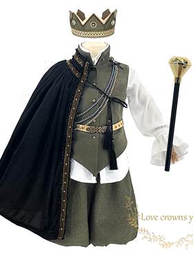 万圣节男儿童扮演中古加冕王子骑士高品质奢华披风演出服套装包邮