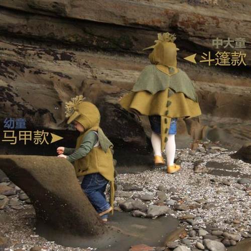 男童万圣节小飞龙扮演斗篷马甲摇粒绒带翅膀恐龙马甲现货包邮派对