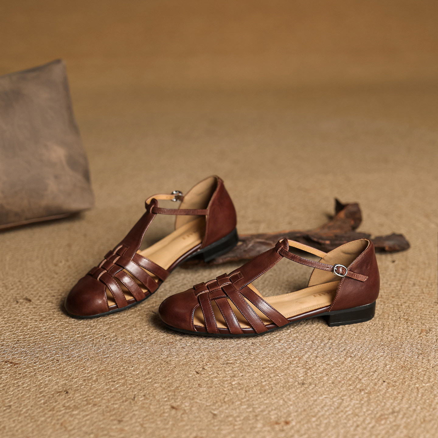 CX意大利水洗头层牛皮！2026新款老钱风包头凉鞋包子鞋全皮单鞋女