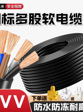 国标RVV三相2.5/4/6/10平方2/3/4/5芯阻燃耐高温防冻耐磨电线电缆