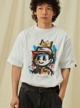 吉考斯工业 错乱标记Basquiat涂鸦原创机组小子立体印花短袖T恤男