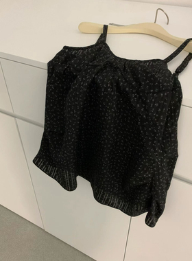 seeu seeu seeu 黑色碎花吊带上衣