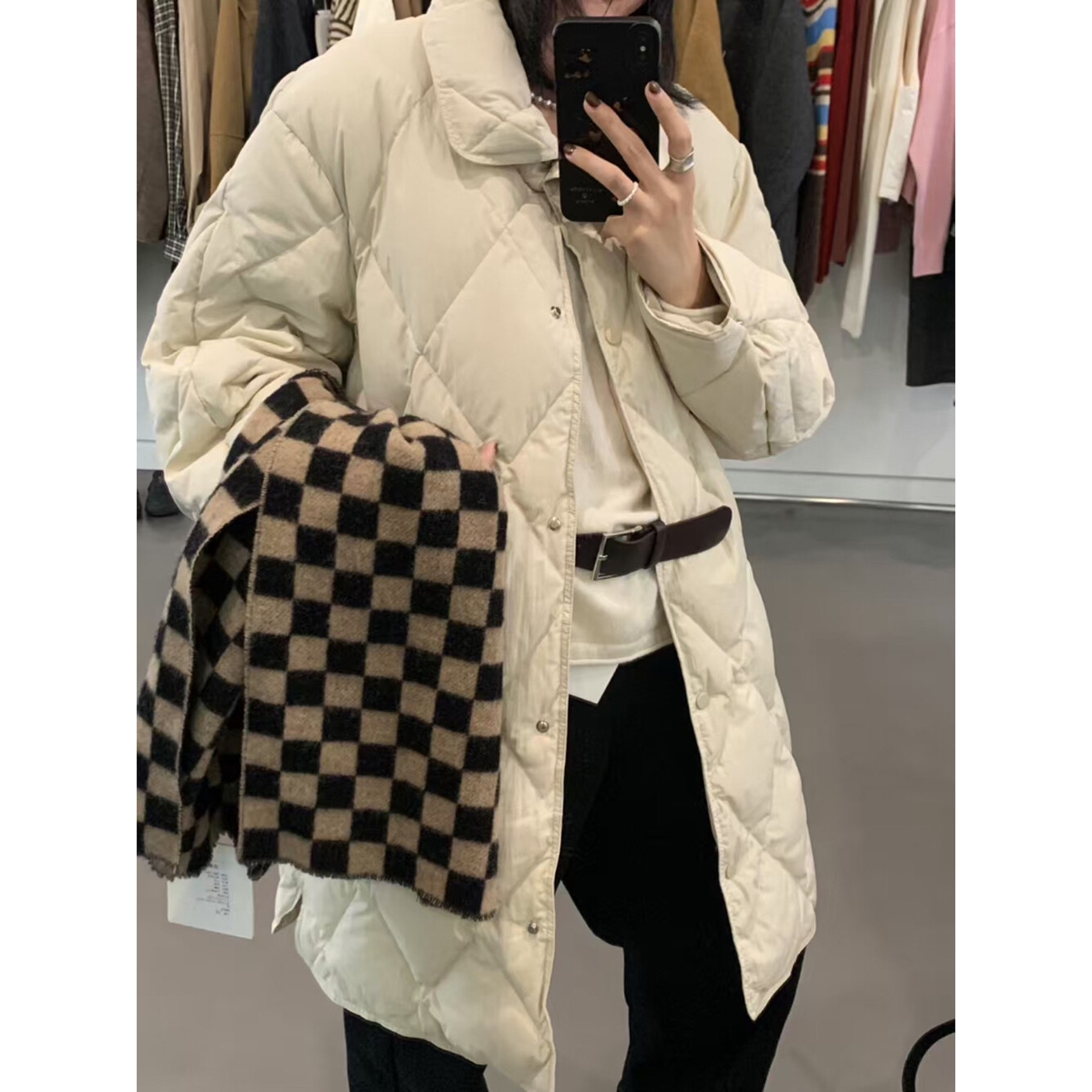 ERNI ABLE 大菱形格子羽绒服
