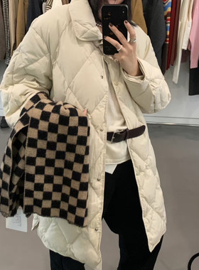 ERNI ABLE 大菱形格子设计中长款保暖羽绒服外套