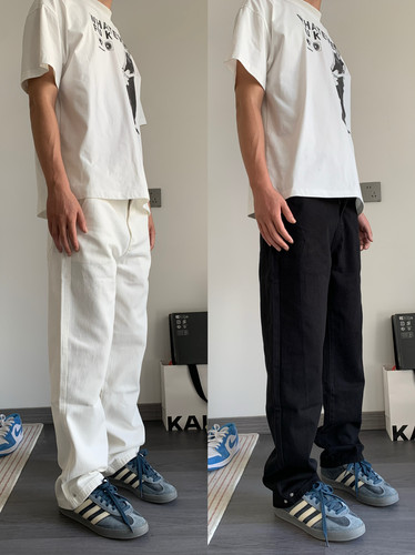 CAGT 夏季通勤简约黑白色休闲牛仔裤长铆钉水洗美式潮
