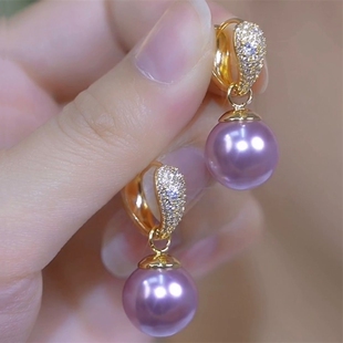 轻奢紫色镶钻珍珠耳扣2024新款爆款耳环女高级感气质小众耳饰耳坠