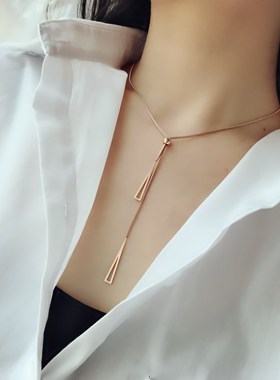 玫瑰金流苏抽拉式钛钢防过敏项链