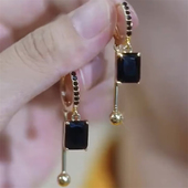 小众设计几何黑色水晶耳环女时尚 百搭耳扣轻奢高级感耳饰气质耳坠