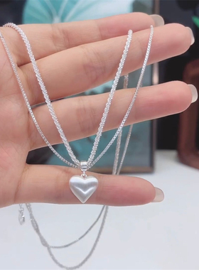 双层拉丝爱心吊坠项链