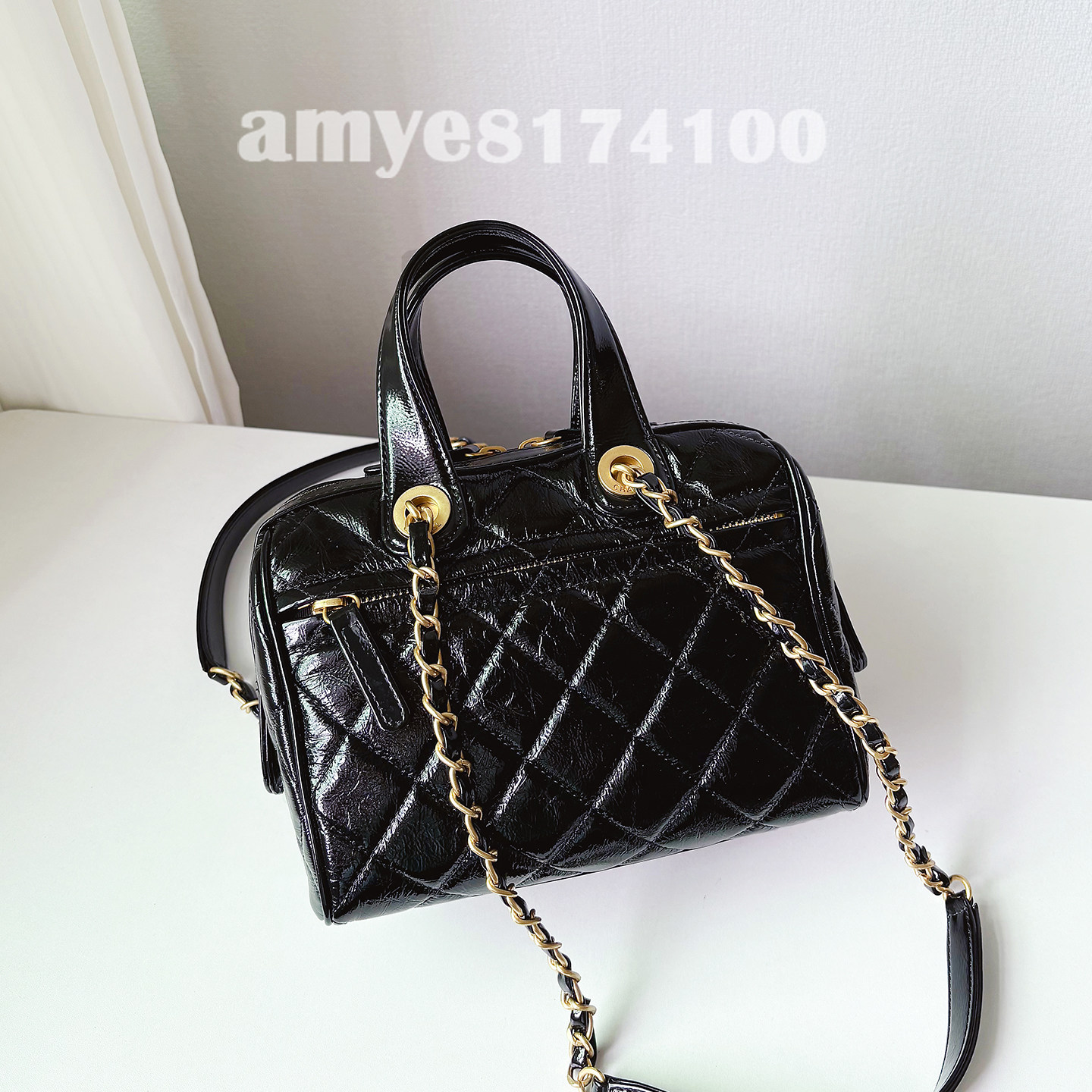 25a小号保龄球包菱格链条小香风波士顿包油蜡皮枕头包单肩手提包