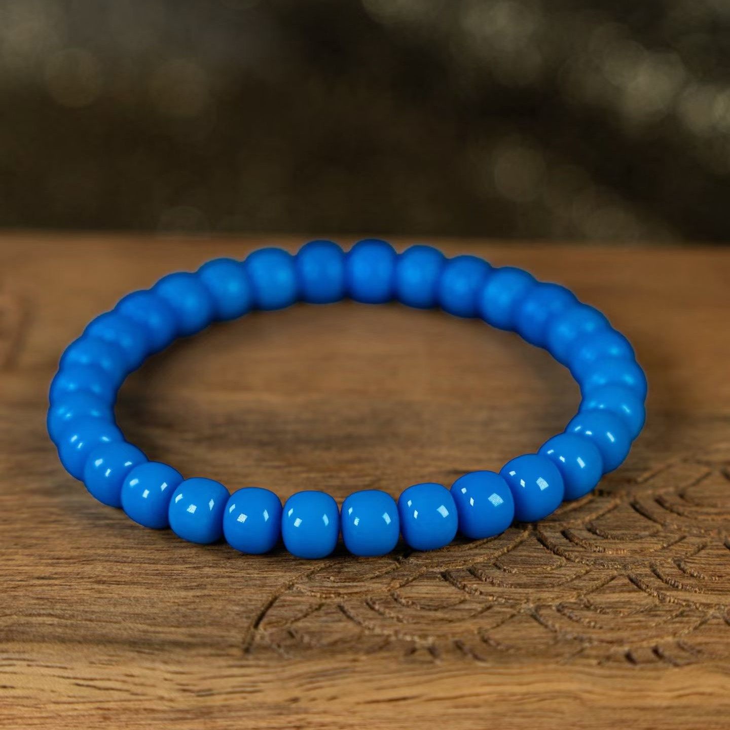 【御松莲心】藏品.老型手串云盖寺原矿绿松石皇家蓝玉化料