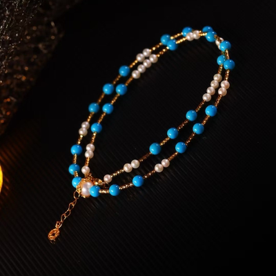 珠联璧荷绿松石淡水珍珠项链