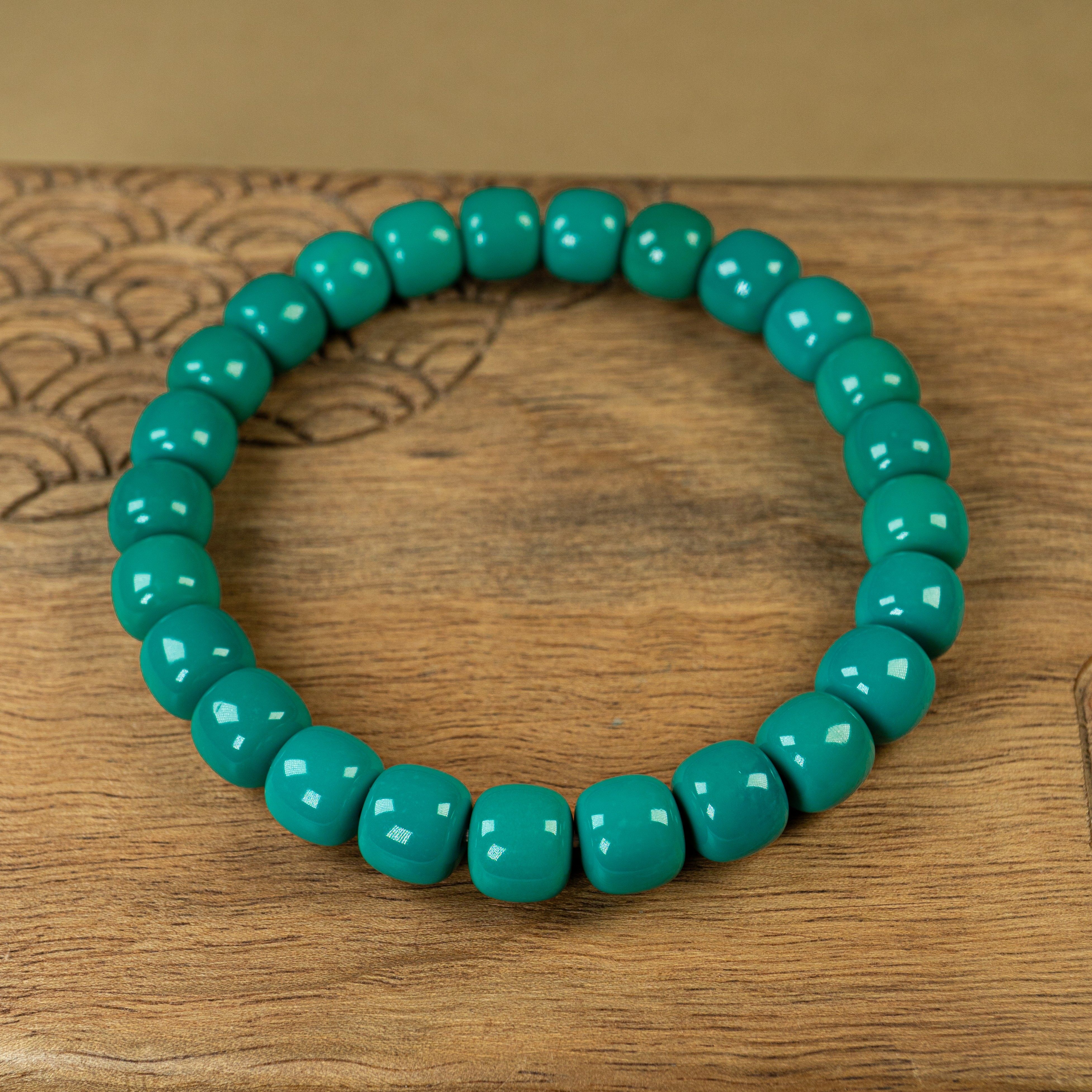 【御松莲心】老型手串丫角山原矿绿松石大尺寸一窝料8.5mm手串