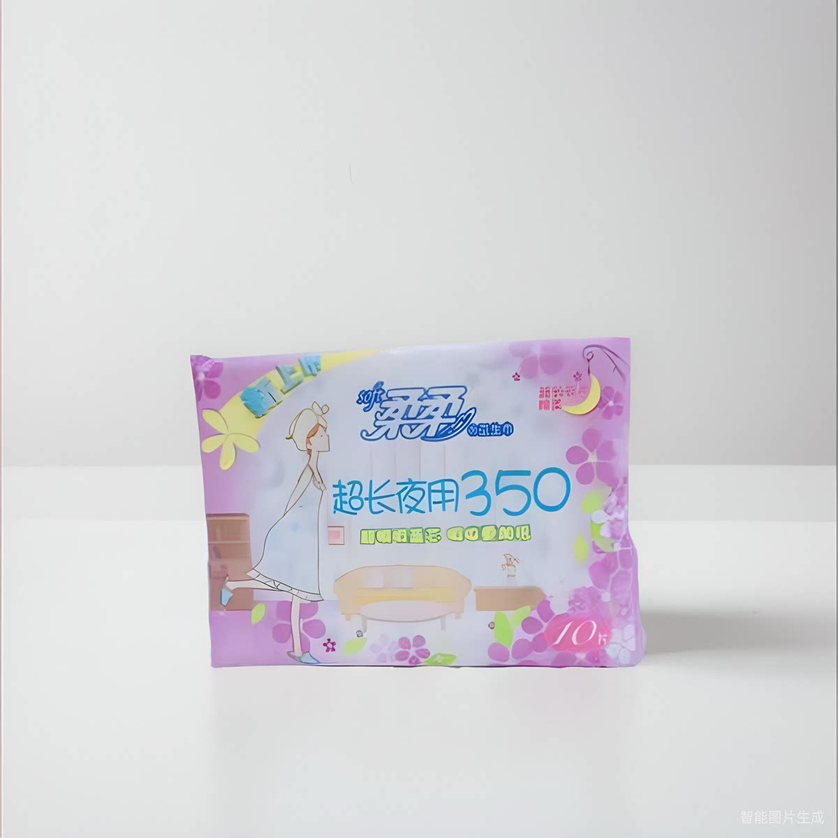正品柔柔超长夜用350mm超瞬吸蓝芯棉柔透气丝薄卫生巾10包包邮图片