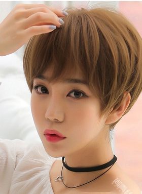 可爱帅气假发女生短直发短发假头发黑色棕色浅棕色个性男发全头套