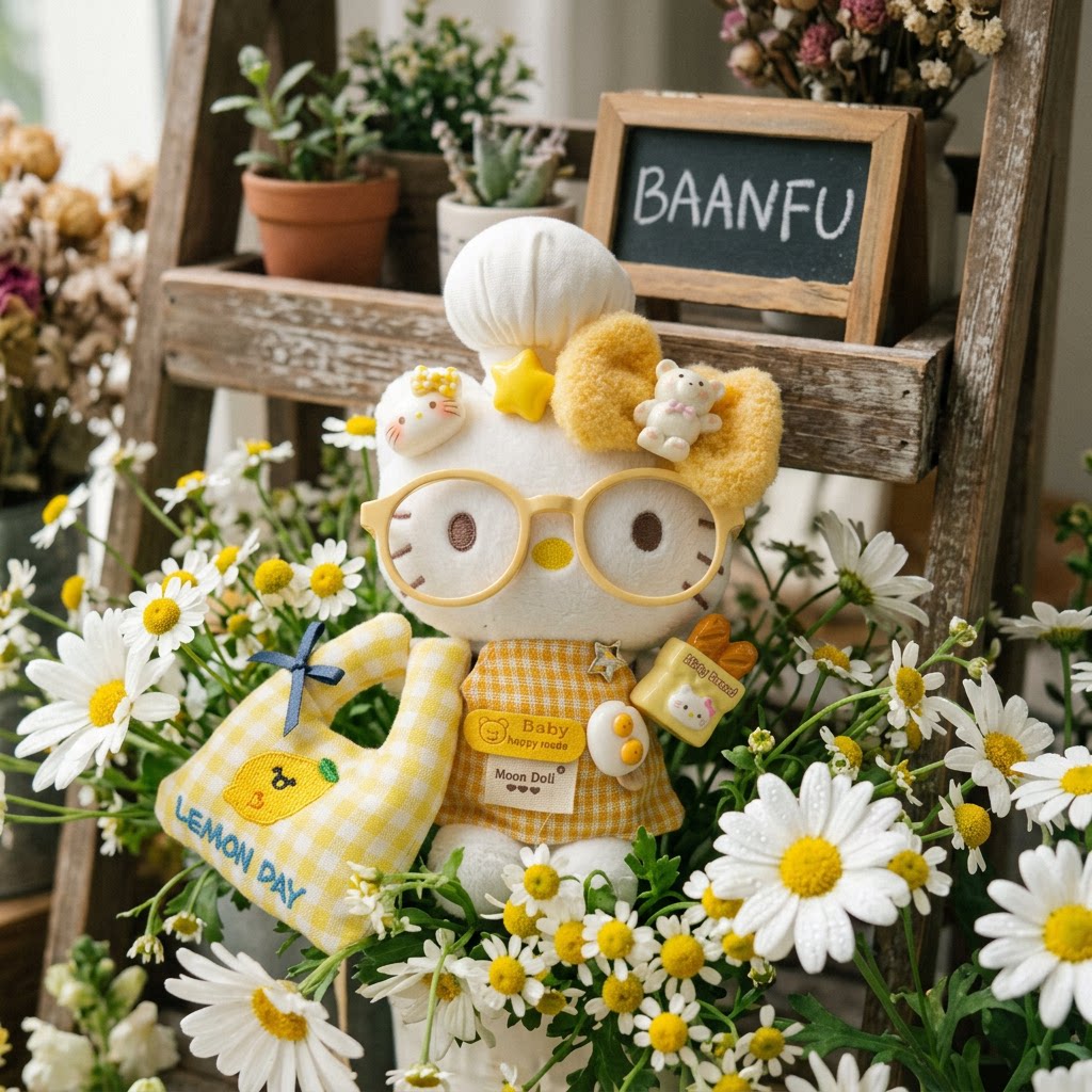 日本BAANFU拎包黄色蝴蝶结厨师哈喽KT毛绒包挂件凯蒂猫车挂饰礼物