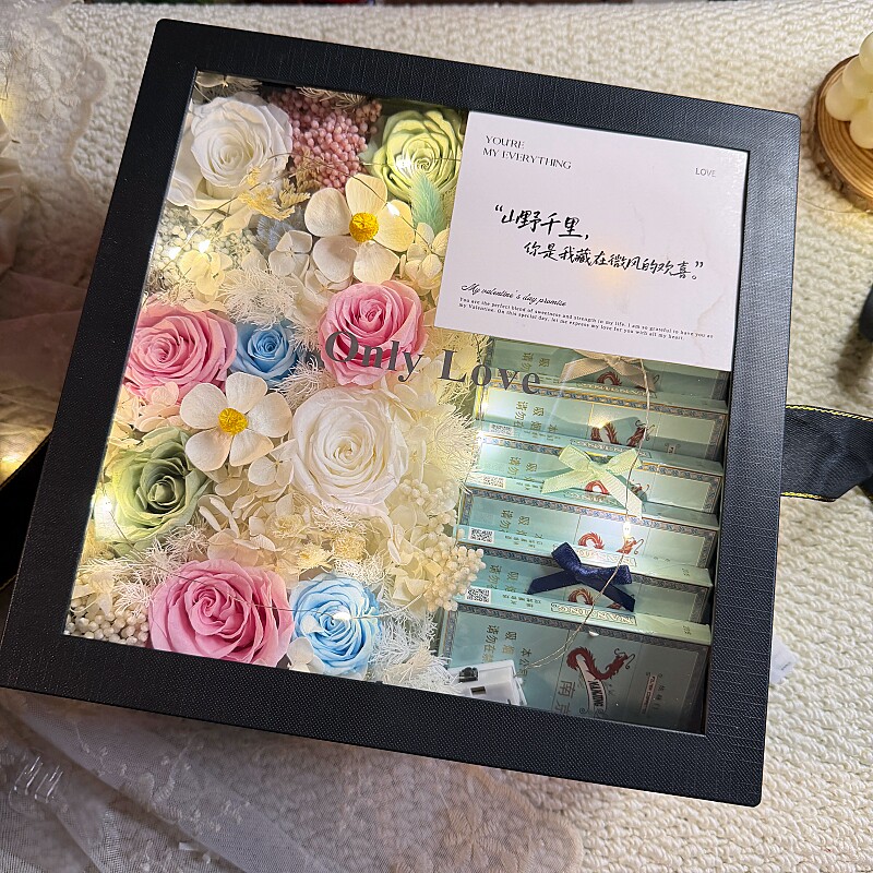 新款永生玫瑰花盒送男生生日礼物小众高档花礼情人节圣诞通用520