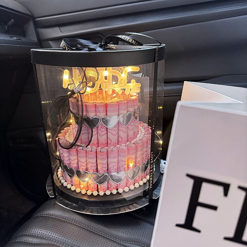 用真钱做的花盒人民币蛋糕