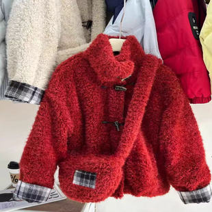 男女童加绒外套2025冬季新款儿童羊羔绒上衣宝宝加厚毛毛衣送包包