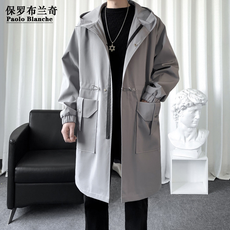 保罗2025秋季新款长款连帽风衣外套纯色休闲潮流宽松男款风衣外套,男装,风衣,淘宝优惠券,粉丝福利购,淘宝优惠卷