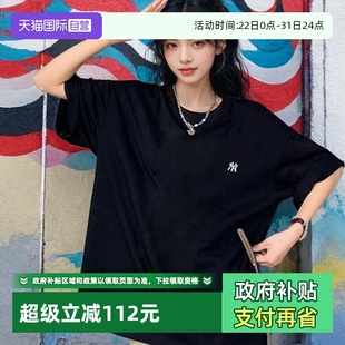 黑色情侣装 新款 MLB圆领T恤男女装 运动休闲服小标宽松短袖 自营