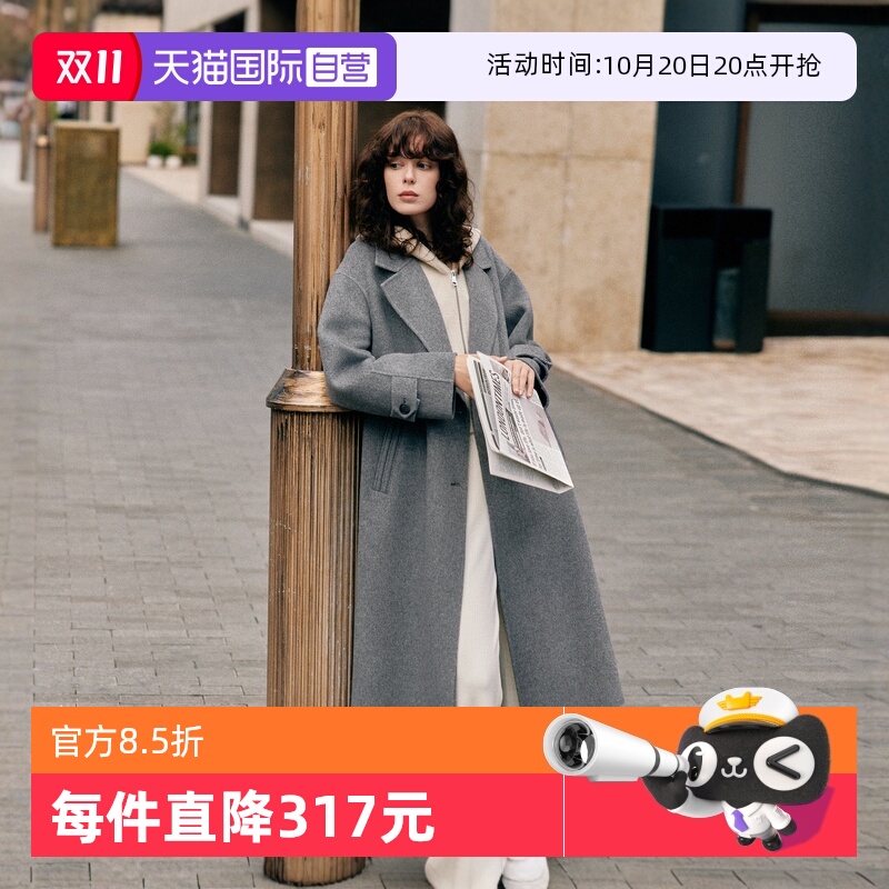 ELLE骆驼绒长款气质大衣