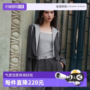 自营 收腰短款 ELLE连帽卫衣假两件西装 新款 休闲西服 女2025秋季