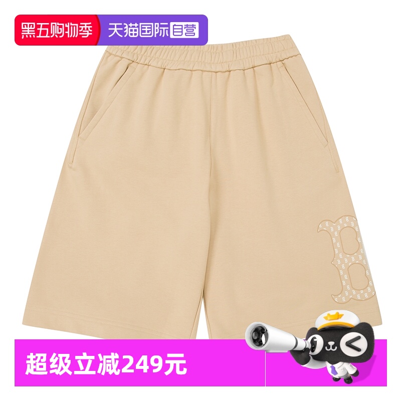 【自营】MLB美职棒男裤女裤浅米色休闲运动裤针织短裤3ASPM0253