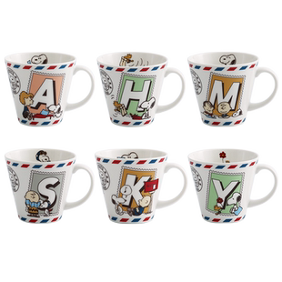 Snoopy史努比杯子字母邮票马克杯日本进口陶瓷水杯简约数字巧克力