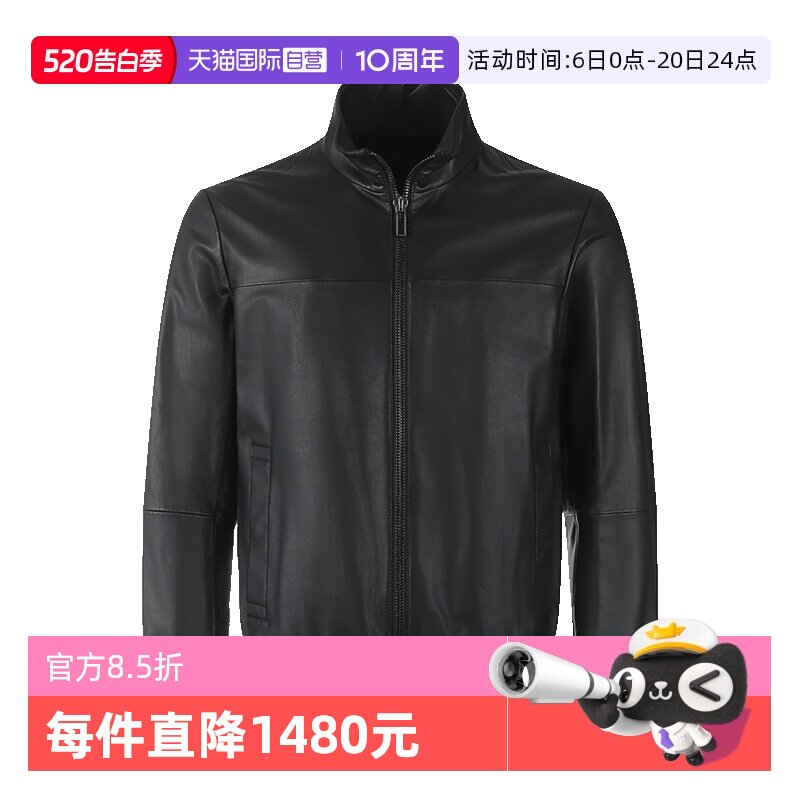 【自营】EA阿玛尼男士羊皮革立领拉链皮衣夹克外套 01R55P 01P54