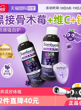 【自营】Sambucol善倍康 儿童自护力糖浆黑接骨木VC补锌120ml*2瓶