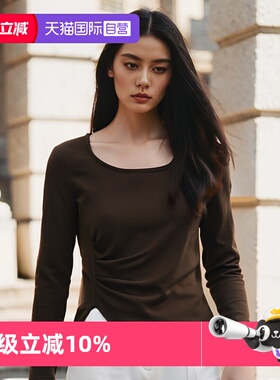 【自营】toratani免穿文胸带胸垫可外穿修身抽褶时尚方领长袖T恤