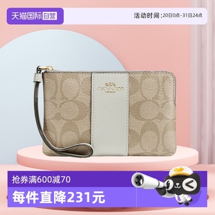 零钱卡包手包 自营 COACH 蔻驰女士手拿包老花迷你PVC配皮短款