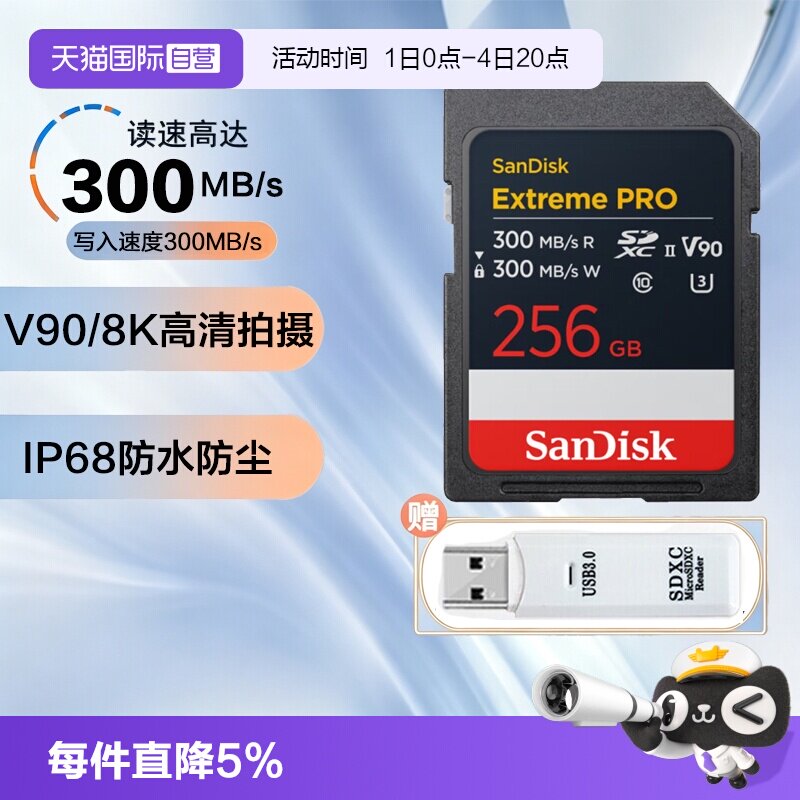 【自营】闪迪专业级SD卡V90高速存储卡8K单反相机UHS-II内存卡 - 实物图
