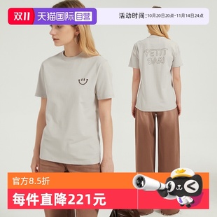 自营 T恤女 Petit 浅灰笑脸印花短袖 宽松休闲纯棉上衣 Bari
