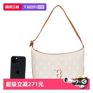 【自营】MLB单肩包时尚男女包休闲包拎包浅米色通勤包3ABQM015N