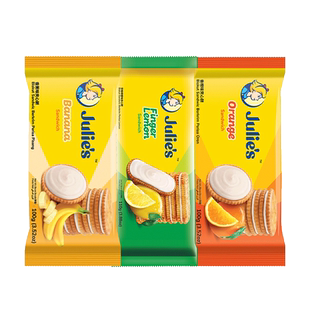 【自营】julies茱蒂丝马来西亚进口柠檬香橙香蕉果味夹心饼干零食