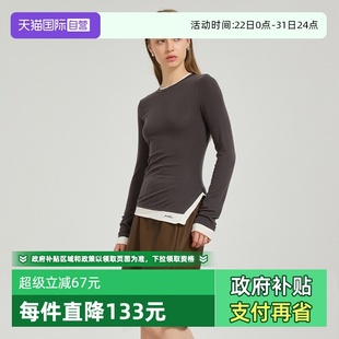不对称假两件显瘦开衩T恤长袖 Bari Petit 设计感舒适亲肤 自营