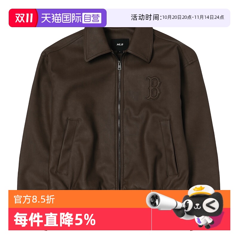 【自营】MLB仿皮夹克男女装休闲服时尚复古网衬上衣羊羔绒皮外套