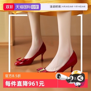 自营 清货 FERRAGAMO 特价 女士蝴蝶结漆皮低跟鞋 菲拉格慕