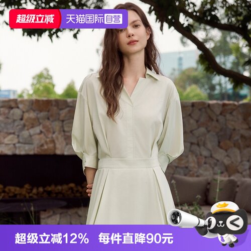 ELLE通勤天丝衬衫连衣裙女