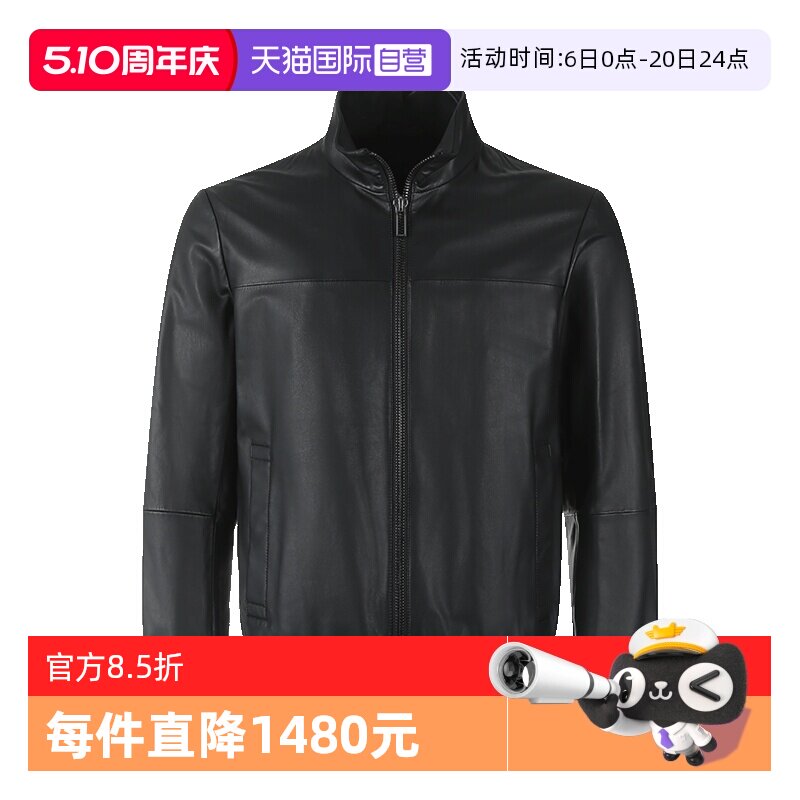【自营】EA阿玛尼男士羊皮革立领拉链皮衣夹克外套 01R55P 01P54