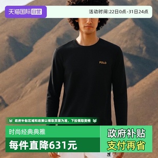 logo标纯色圆领长袖 LAUREN男士 RALPH T恤深蓝深蓝色 自营