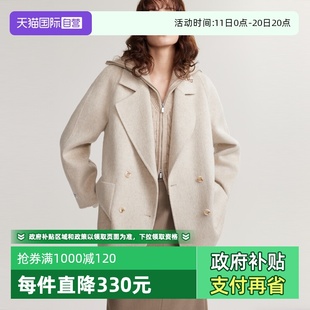 通勤毛呢外套 ELLE100%绵羊毛气质双面呢大衣女24冬季 自营