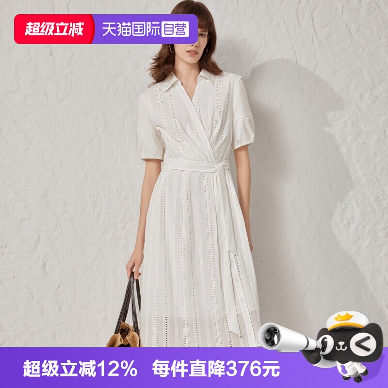 ELLE法式优雅V领连衣裙女图片