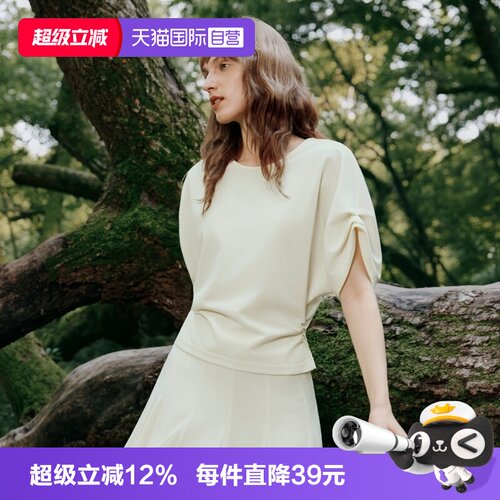 ELLE设计感蝙蝠袖圆领短袖